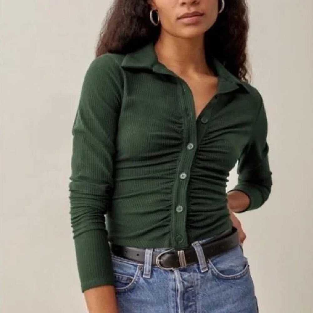 Reformation Elin Long Sleeve Collared Top